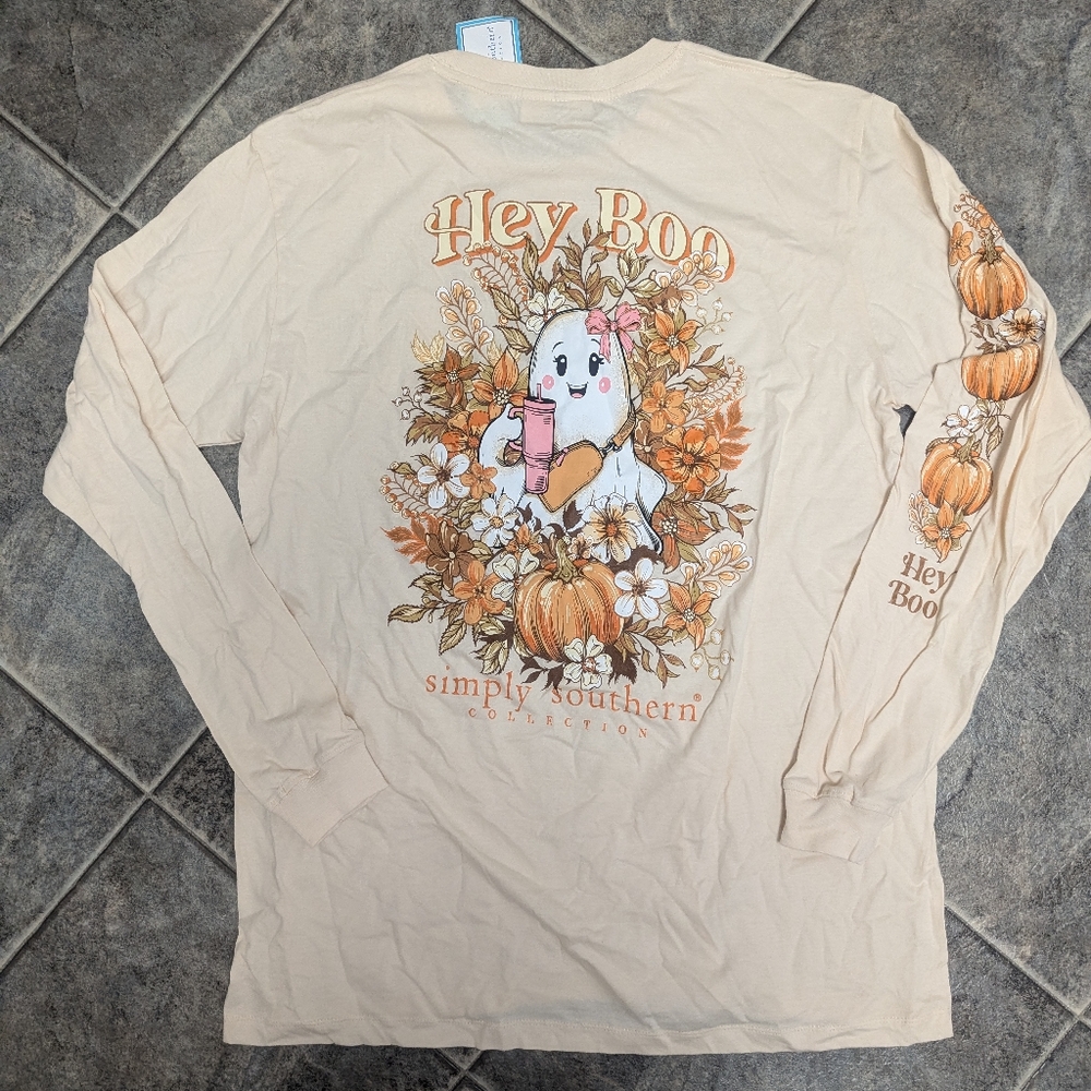 Simply Southern Women's Large Long Sleeve Halloween Hey Boo Shirt